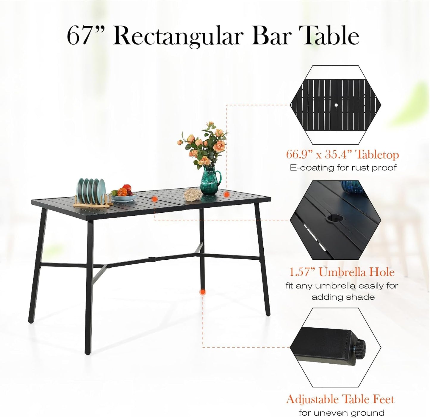 Sophia & William Outdoor Bar Set, Patio Bar Table and Chairs Set, Bar Height Patio Set - 6 x Swivel Bar Chairs(Brown), 1 x Rectangular Bar Table(Black)