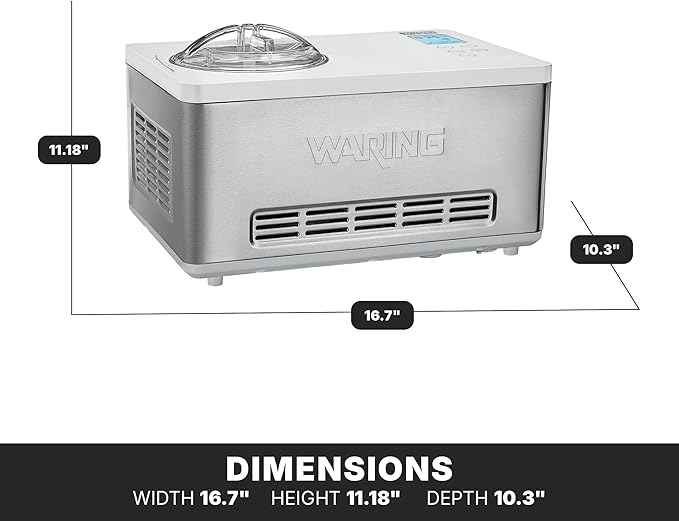 Waring Commercial WCIC20 2 Quart Capacity Ice Cream Maker with Built in Compressor, 180W, 120V, 5-15 Phase Plug