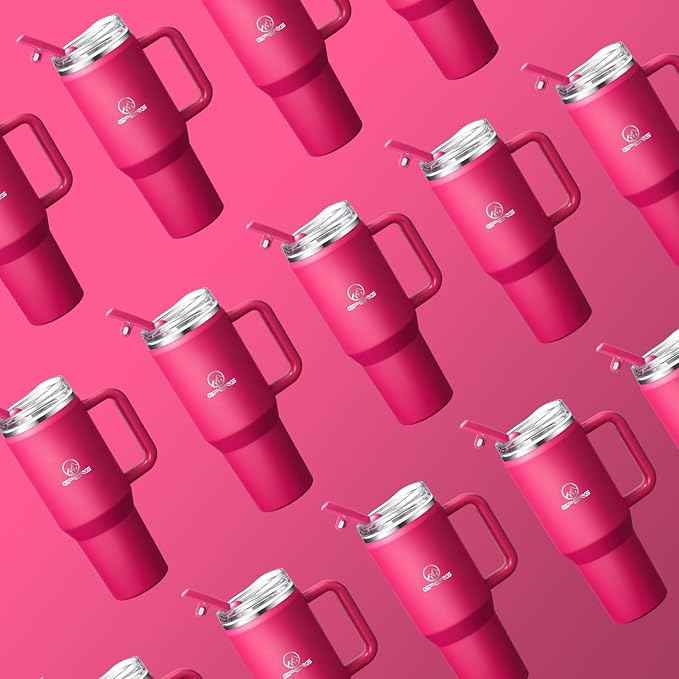 Gpeng 30 oz Tumbler with Handle, Water Bottles with Straw Lid, Insulated Stainless Steel Travel Mug Cup Holder Friendly, Keep Drinks Cold or Hot for Hours