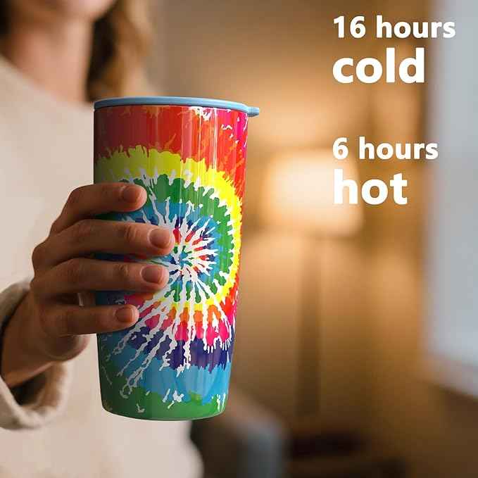 TILUCK 20 oz Insulated Tumbler with BPA-Free Lid, Stainless Steel Vacuum Travel Coffee Mug, Double Wall Coffee Tumbler（20oz，RotatingRainbow）