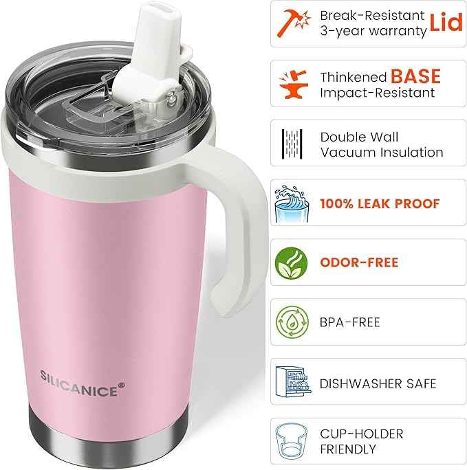 For Iced Coffee & Smoothies – Never Drink from a Moldy Lid Again: 20oz Hygienic Tumbler, 100% Leakproof Lid & Removable Foldable Spout. Reinforced Base, Fits Cup Holders - Pink Sand