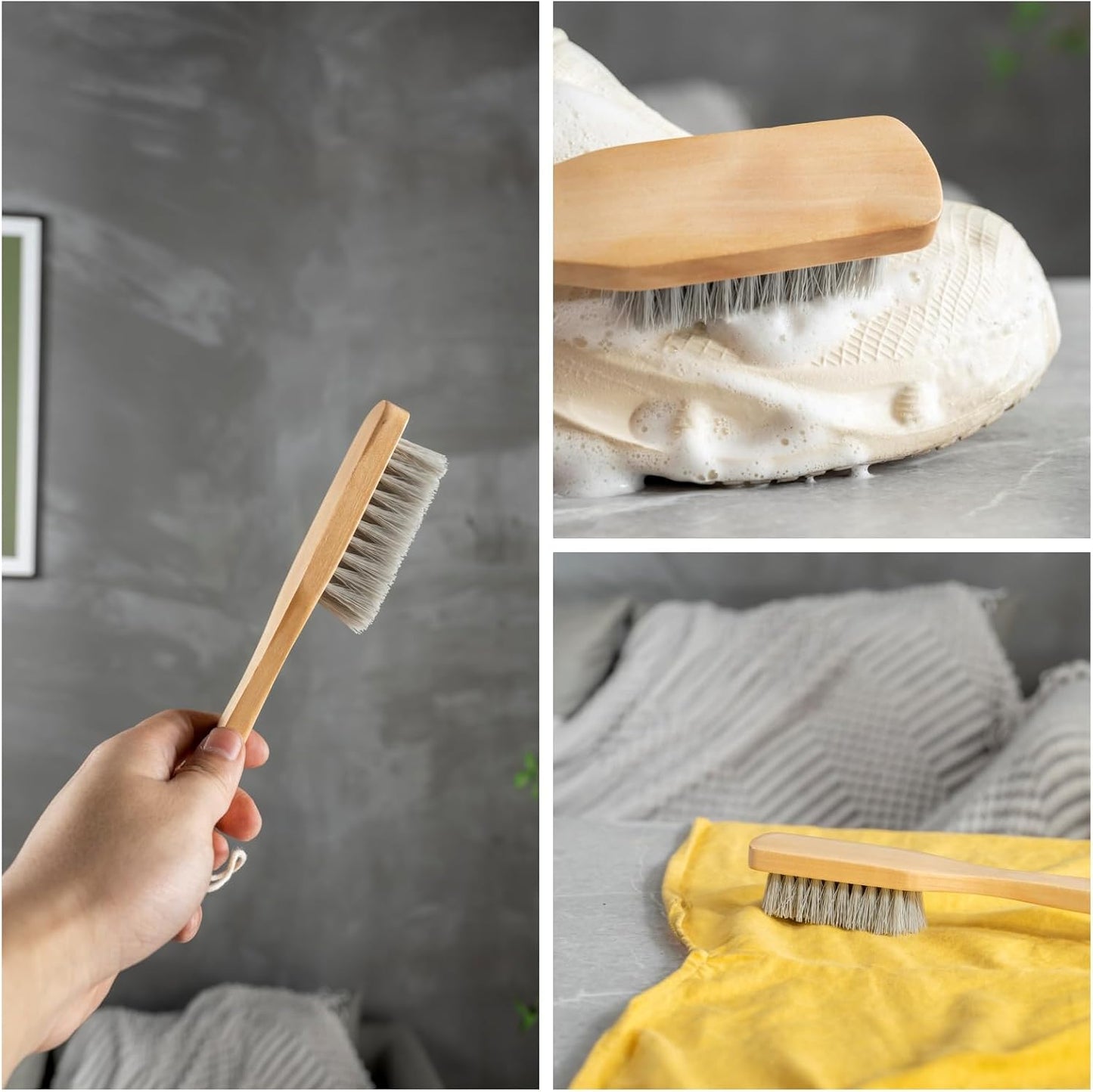 2 Pcs Wood Laundry Brush | Soft Bristle, For Shoe & Clothing Stain Removal, Easy to Grip, Scrubs Tough on Delicate, Hand Washing Clothes