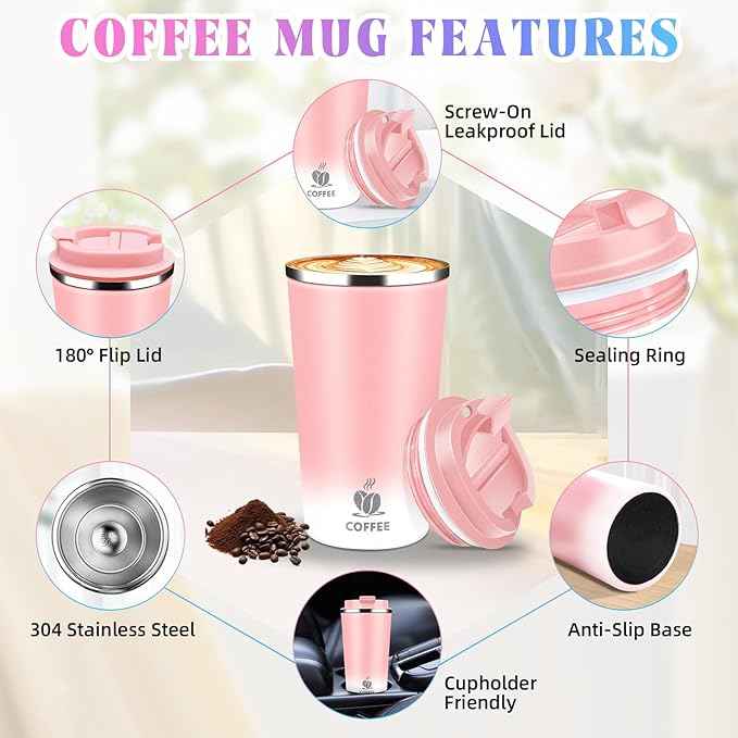 17oz Insulated Travel Coffee Mug with Flip Lid – Leakproof Stainless Steel Insulated Coffee Tumblers, Reusable Coffee Cup for Hot & Cold Drinks, Perfect for Camping & On-the-Go