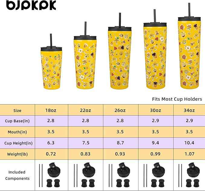 BJPKPK 18oz Insulated Tumbler With lid And Straw Stainless Steel Tumblers Travel Coffee Mug Reusable Thermal Cup,Hawaii Fruits Yellow