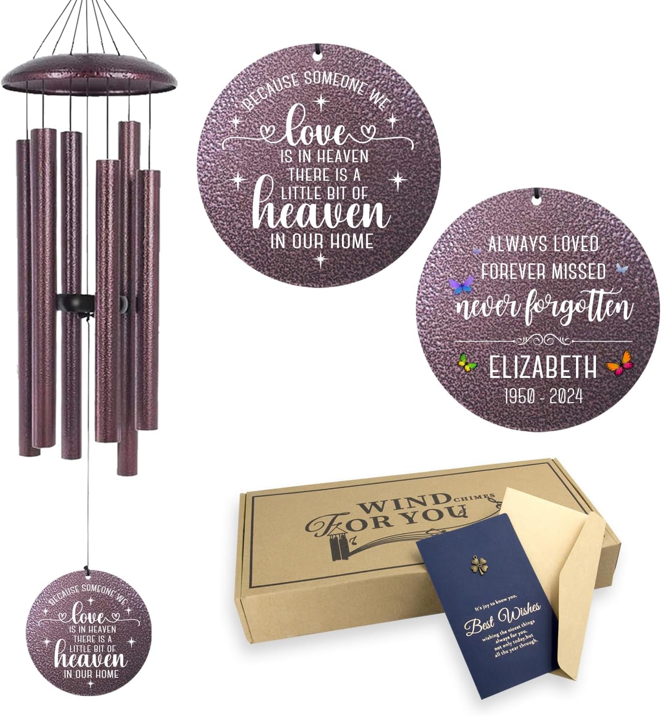 ASTARIN 36" Large Deep Tone Personalized Sympathy Wind Chimes, Memorial Wind Chime for Loss of Mother Father Loved One, Bereavement Gifts Decor Outdoor Patio Garden Graveyard