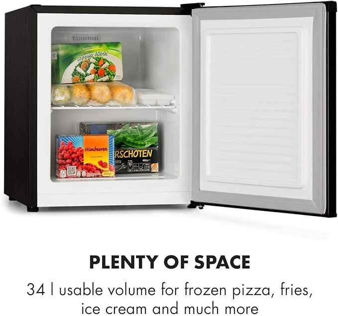 Klarstein Garfield Eco - 34 Litre Capacity, 4-Star Freezer Compartment, 117 kWh/Year, 2 Levels, 41 DB, Removable Grid Shelf, Freestanding, Space Saving, Approx. 44 x 52 x 47 cm, Black