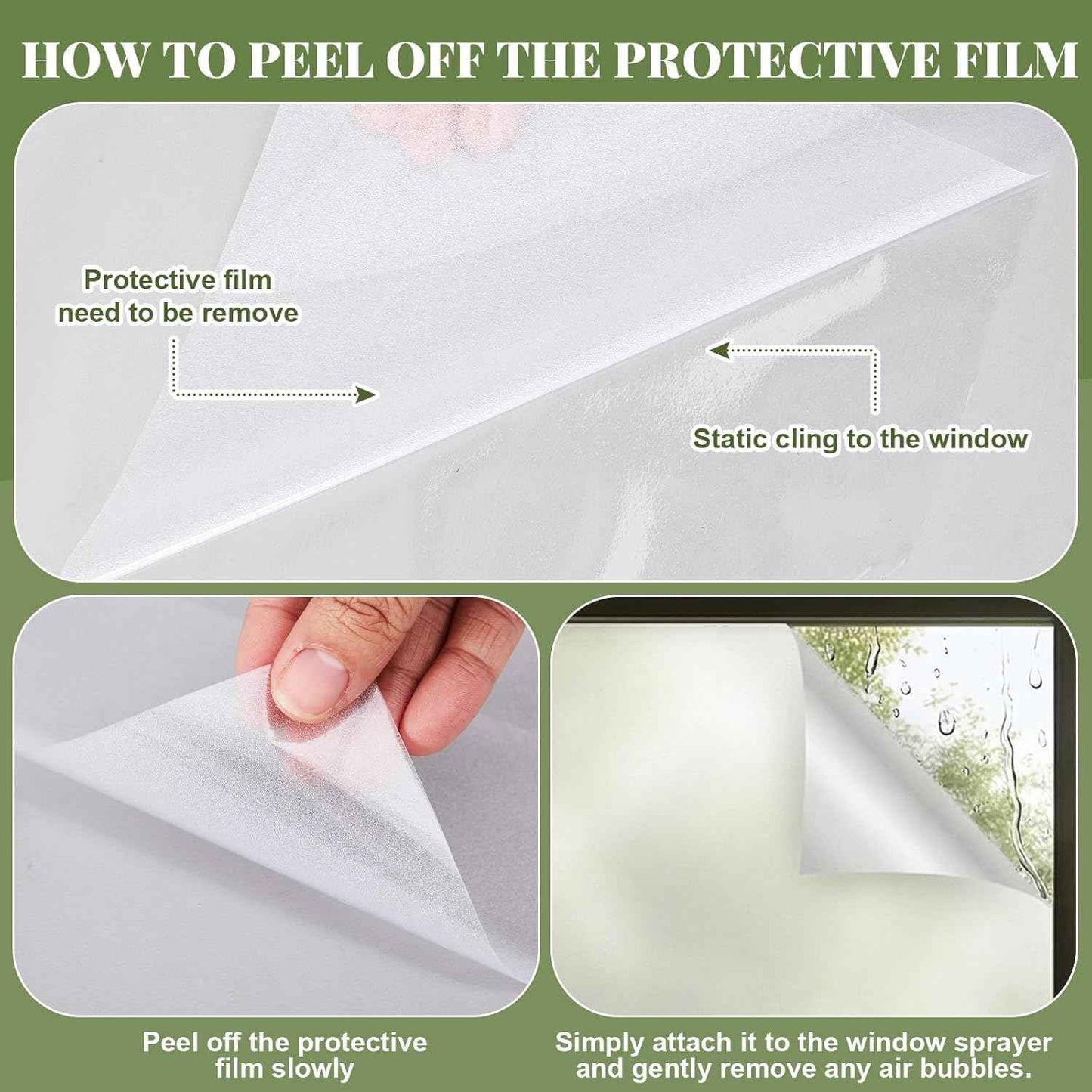 16 in x 40 ft Frosted Window Privacy Film Heat Control UV Blocking with Tools, Static Cling Non-Adhesive Reusable, 2 Way Frosting Privacy Film for Glass Windows for Bathroom Home Office