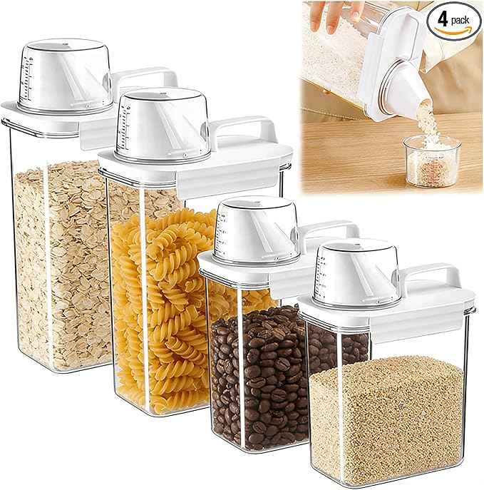 Cereal Container，Rice Storage Dispenser-Airtight Food Storage Organizers BPA-free Plastic Kitchen Pantry Storage Containers Food-Grade PET Material Suitable For Rice, Grains （60.8 oz + 77.7 oz )