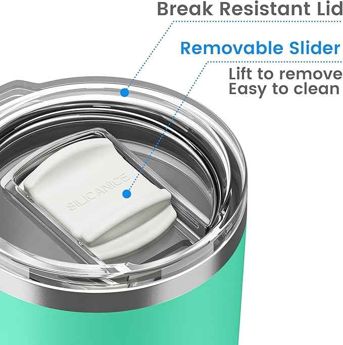 Coffee Tumbler 20 oz, Double Wall Stainless Steel Travel Coffee Mug with Removable Slider Lid, BPA Free, Car Cup Holder Compatible - Gym/Office/Travel/Home -Tropical Teal