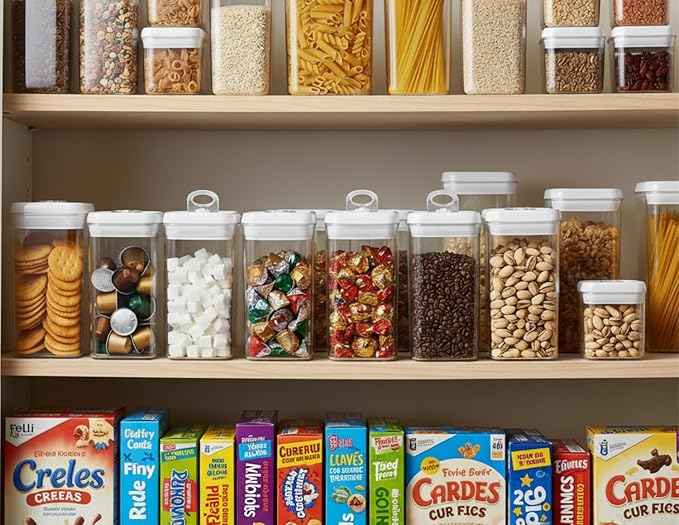 Felli Flip Tite Food Storage Container with Lid Airtight 4" Ring Seal Flip Top, Stackable Acrylic Canister Jar for Pantry Kitchen Counter, Snack Coffee Bean Granola Pet Treats Cracker Holder (1.2 L)