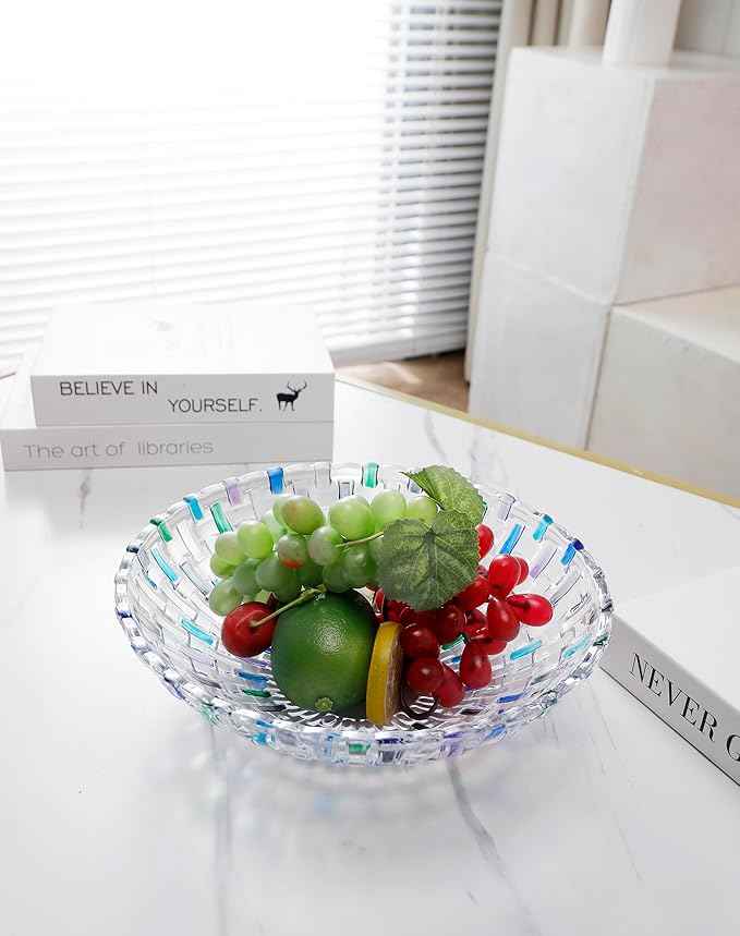MAGCOLOR Hand Painted Blue Woven Glass Crystal Salad & Fruit Bowl Decoration,Centerpiece For Home,Office,Wedding Decor, Fruit, Snack, Dessert, Server (Blue)