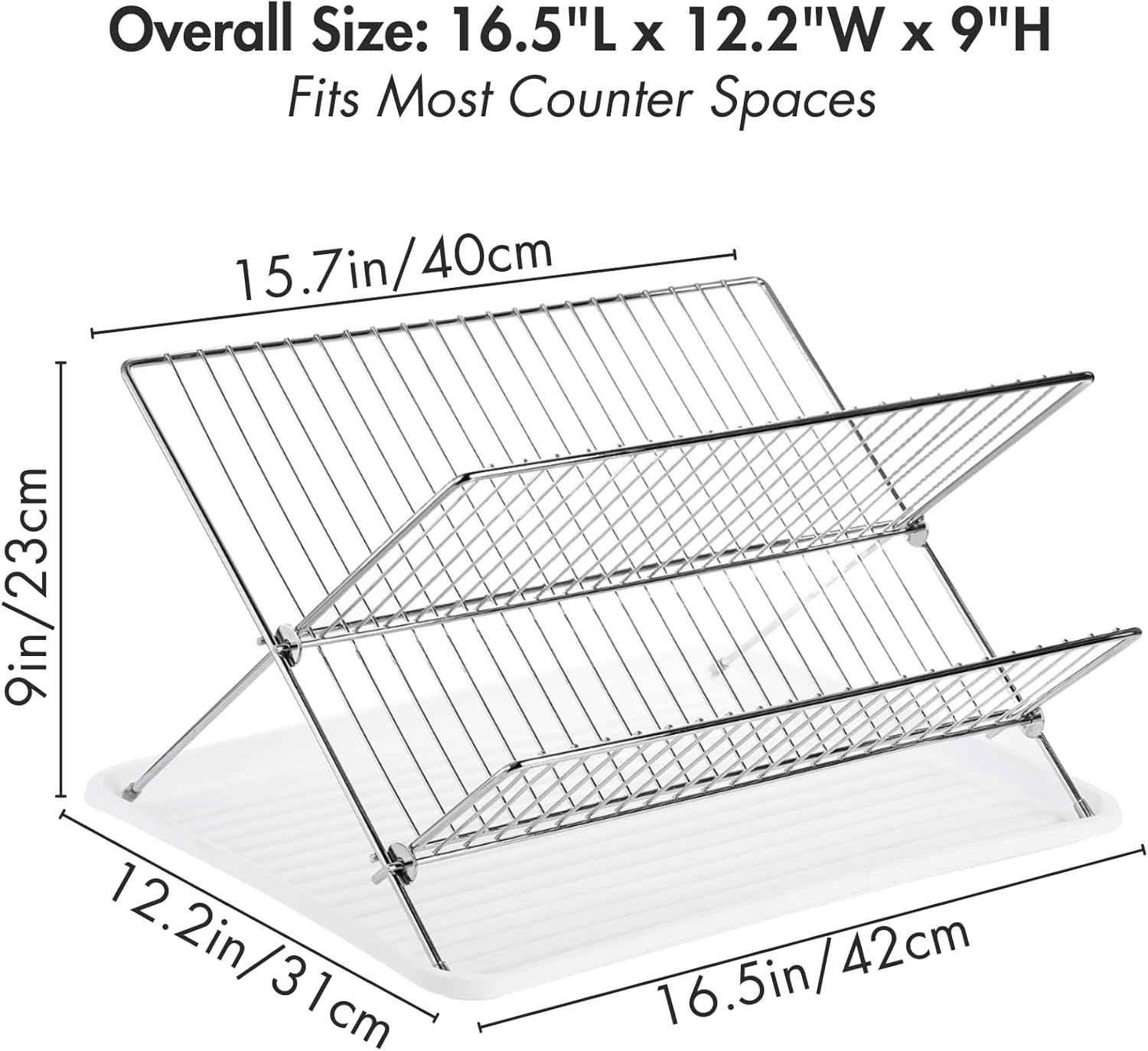 Youeon Foldable Dish Drying Rack with Drip Tray, Stainless Steel 2 Tier Dish Drainer Rack, Collapsible Dish Drainer, Folding Dish Rack for Kitchen Sink, Countertop, Cutlery, Plates, Dishes