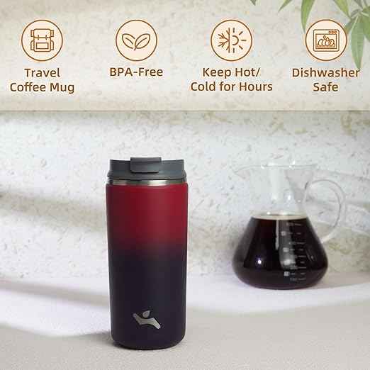 Konokyo Tumbler with Lid, 12 oz Travel Coffee Mug Double Wall Vacuum Stainless Steel Thermal Metal Cup Insulated Water Bottle,Rosy Red
