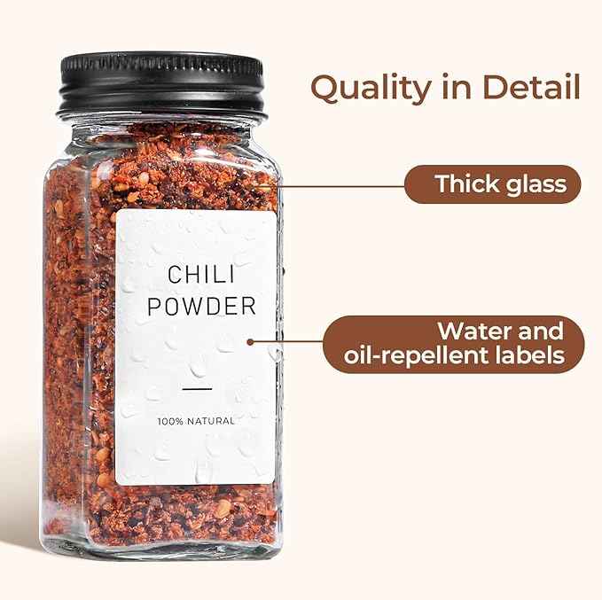 ComSaf Glass Spice Jars with Label, 24Pcs 4oz, 93 Labels, a Metal Funnel, Extra Shaker Lids, Empty Spice Containers and Square Spice Bottles for Kitchen and Seasoning
