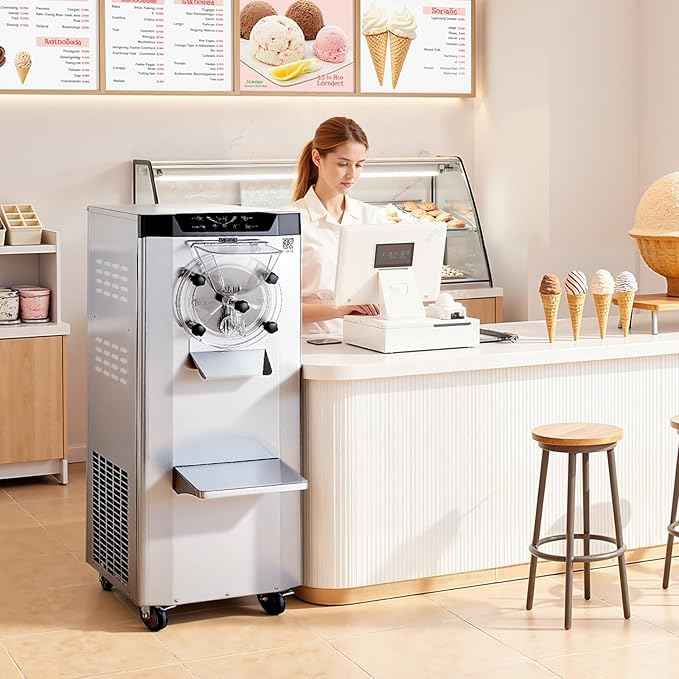 VEVOR Commercial Hard Ice Cream Machine, 2400W 3.17 to 5.28 Gallons per Hour, Gelato Hard Serve Ice Cream Maker with 10L 304 Stainless Steel Cylinder, Auto Clean LED Panel for Snack Bar Restaurants