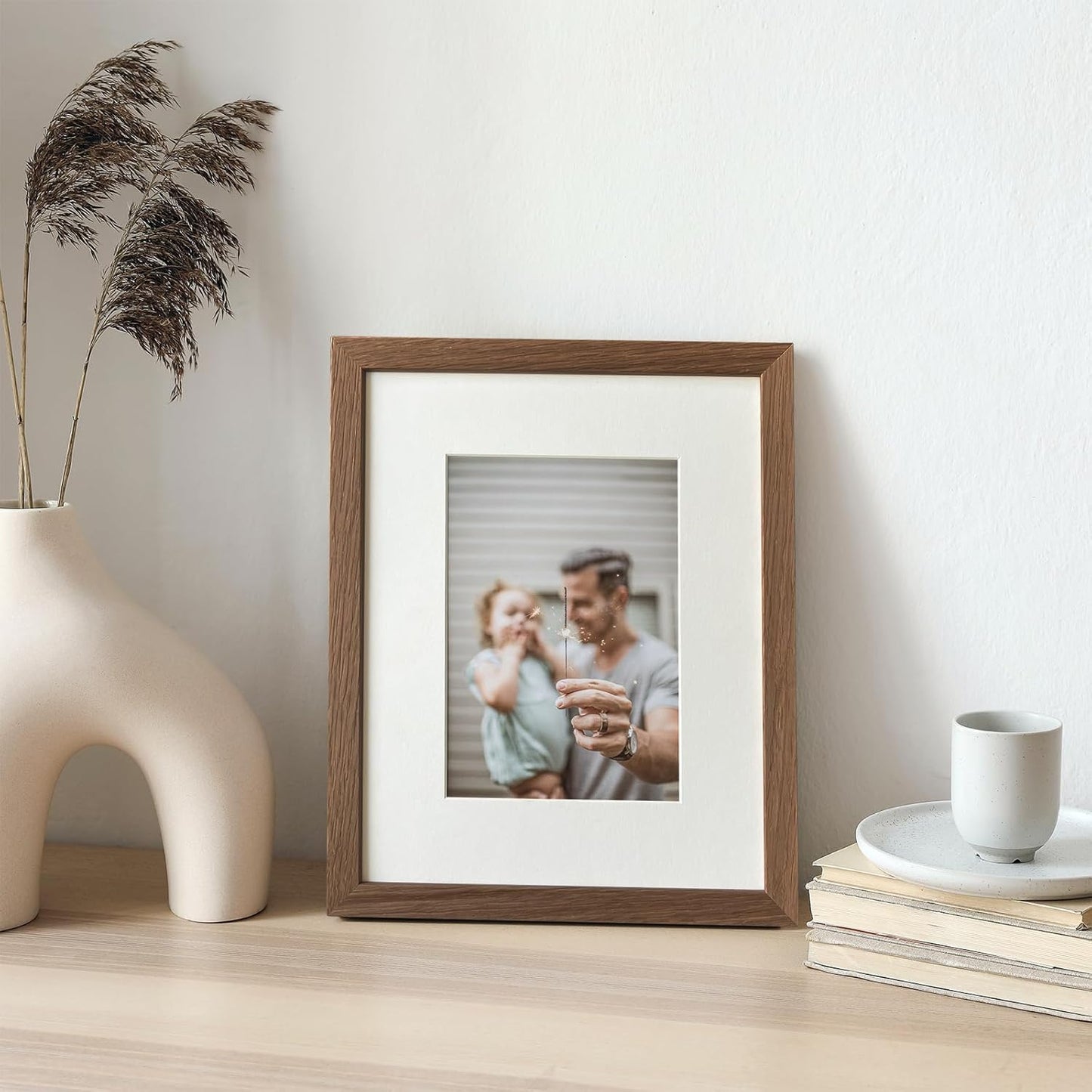 8x10 Picture Frame, Solid Oak Wood 8 x 10 Photo Frame with Mat to 5x7(Openning Size is 4.5x6.5), 10x8 Picture Frames for Wall and Tabletop Display, Natural Oak 8x10 Frame, (Walnut Set of 1)