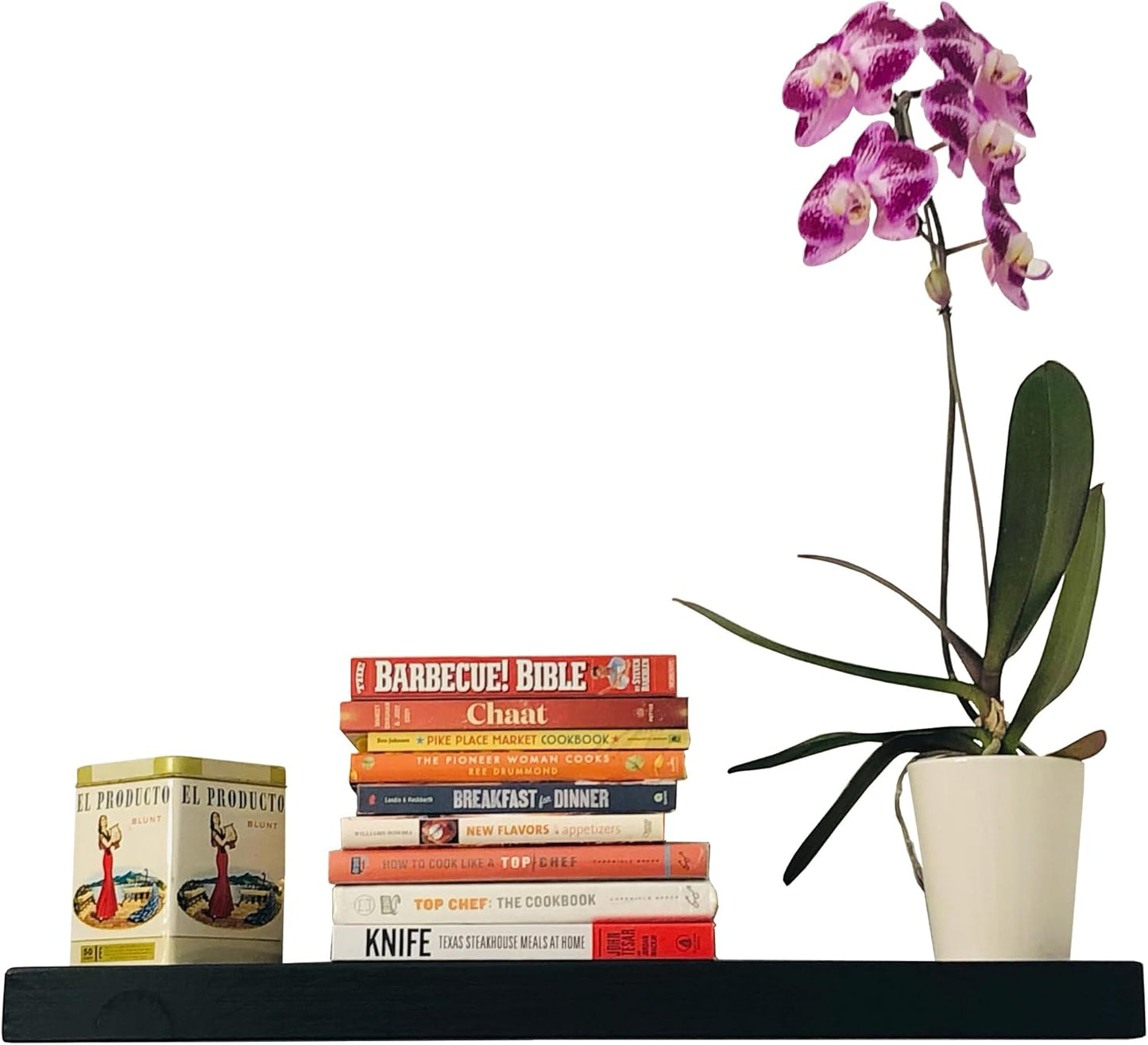 joelsantiques - 24 Inch Wooden Floating Shelves for Wall - 24x8x2 in - Made of Natural Wood - Short Heavy Duty Rustic Wall Shelves for Bedroom - Perfect for Living Room, Kitchen - Black