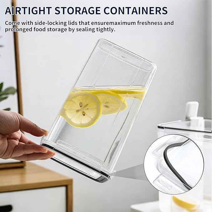 4 Pieces 6.5L / 220 oz Large Food Storage Containers, BPA Free Plastic Airtight Canisters for Flour, Sugar, Baking Supplies, Rice with Lids, Measuring Cups and Labels, Black