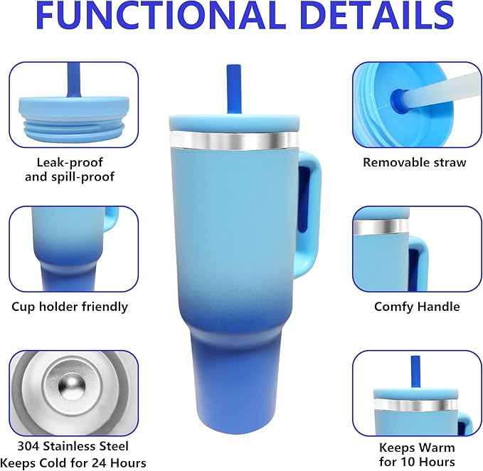 40-OZ Insulated Water Bottle,Insulated Stainless Steel Tumbler,Reusable Cold Drink Thermos,BPA-Free, Double-Wall Stainless Steel Water Bottle (Royal Blue, 40, Fluid Ounces)