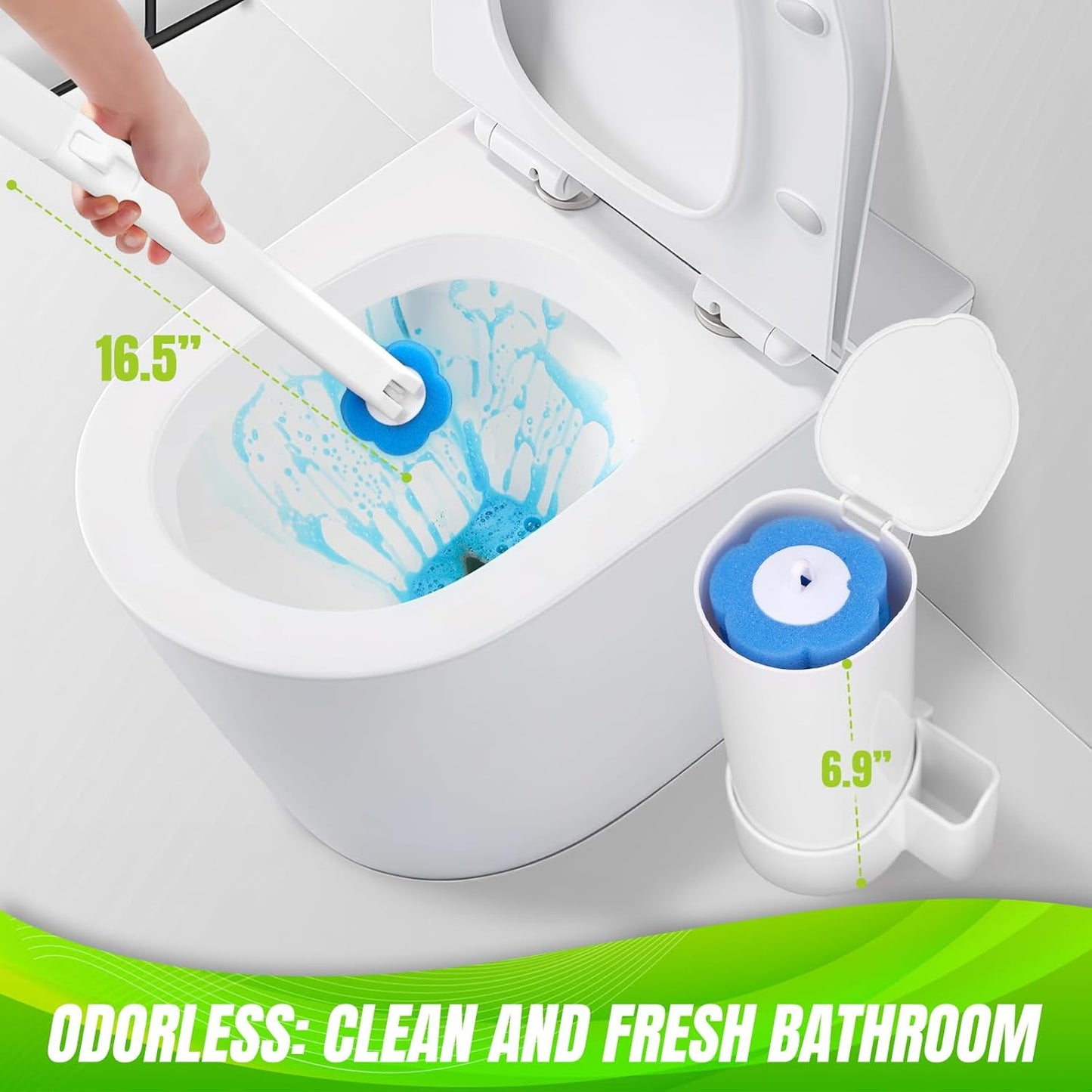 Disposable Toilet Brush and Holder Set, Toilet Wand Refills, Extended Handle with 48 Cleaner Refills, Toilet Brush for Toilet Bowl Cleaners, Bathroom Cleaning(2-Set)