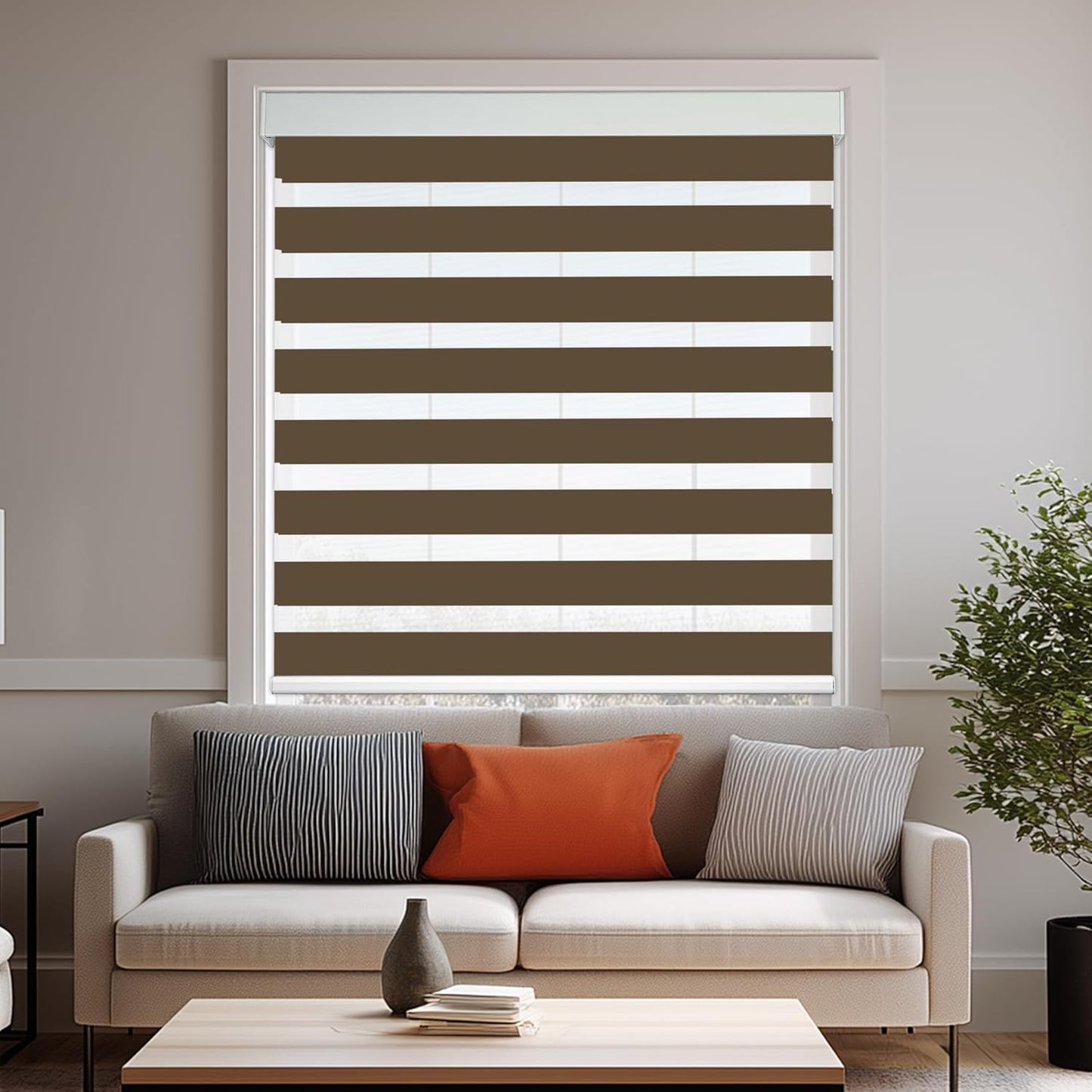 HESTIA Cordless Zebra Blinds Light Filtering Roller Shades UV Blocking Blackout Privacy Indoor Window Shades for Home Office Day and Night, Brown,45" W x 60" H