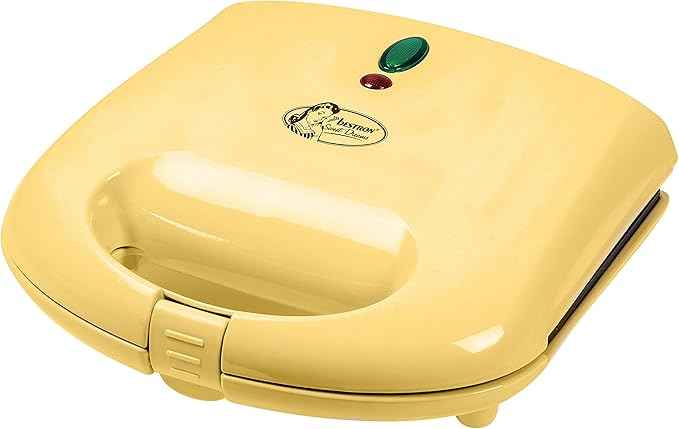 Bestron Brüsseler Waffeleisen im Retro Design, Waffelmaker für 2 belgische Waffeln, mit Antihaftbeschichtung & Backampel, 700 W, Farbe: Gelb