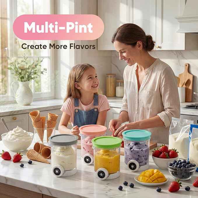 4-Pack Swirl Pints & Lids for Ninja CREAMi — Compatible with NC700/NC701, Replacement Creami Containers for Ice Cream & Soft-Serve Maker, BPA-Free, Reusable, Dishwasher Safe(Not OEM)