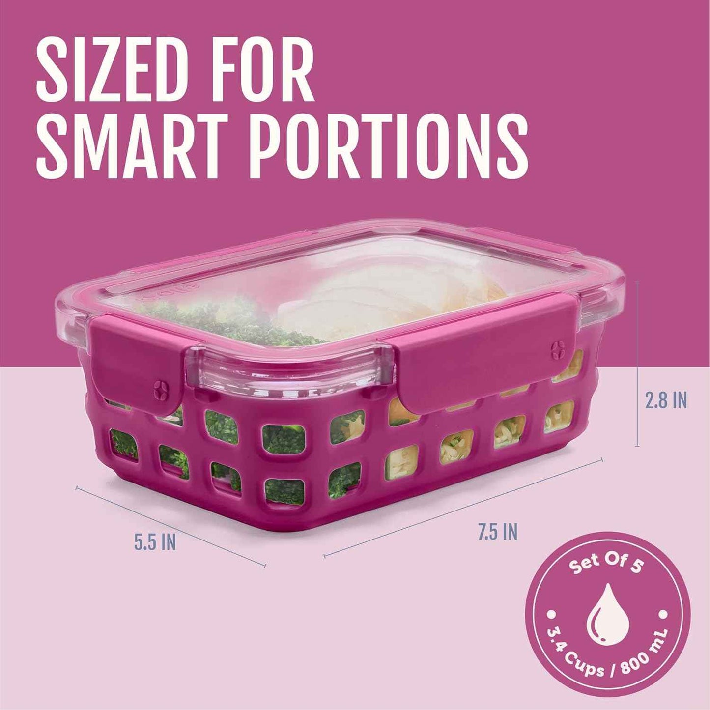 Ello Duraglass 3.4 Cup Meal Prep Sets 10Pc, 5 Pack Set- Glass Food Storage Container with Silicone Sleeve and Airtight BPA-Free Plastic Lids, Dishwasher, Microwave, and Freezer Safe, Evening Orchard