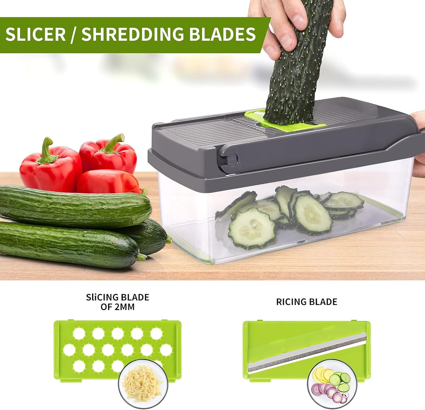 Vegetable Chopper,Senbowe Multifunctional 13-in-1 Food Choppers Onion Chopper Vegetable Slicer Cutter Dicer Veggie chopper with 8 Blades,Colander Basket,Container for Salad Potato Carrot Garlic