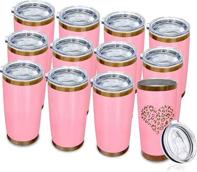 20 oz Tumblers Stainless Steel Tumbler with Lid and Straw Insulated Copper Coffee Mug for Laser Graving 22oz Powder Coated Cup(Pink,12 pack)