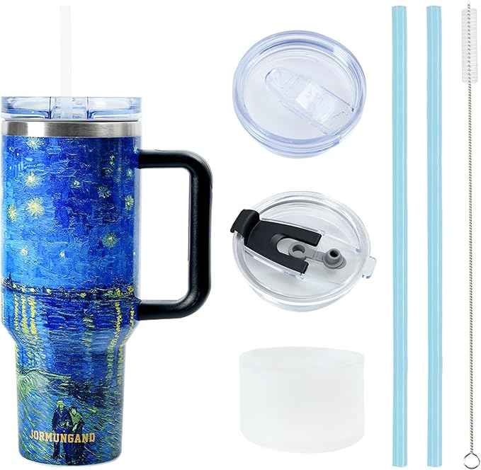 Jormungand 40 oz Tumbler with Handle and Straw, Vacuum Insulated Stainless Steel Cup & Water Bottle, Leakproof Lid, BPA-Free, Cup Holder Friendly for Travel, Keeps Drinks Hot & Cold Starry Night 2