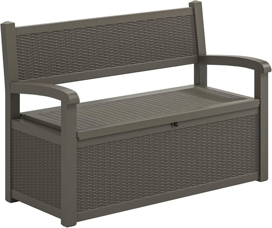 70 Gallon Deck Bench with Storage,Outdoor Storage Box Bench Waterproof&Lockable, Resin Patio Furniture with Armrest for Patio, Porch, Garden,Grey