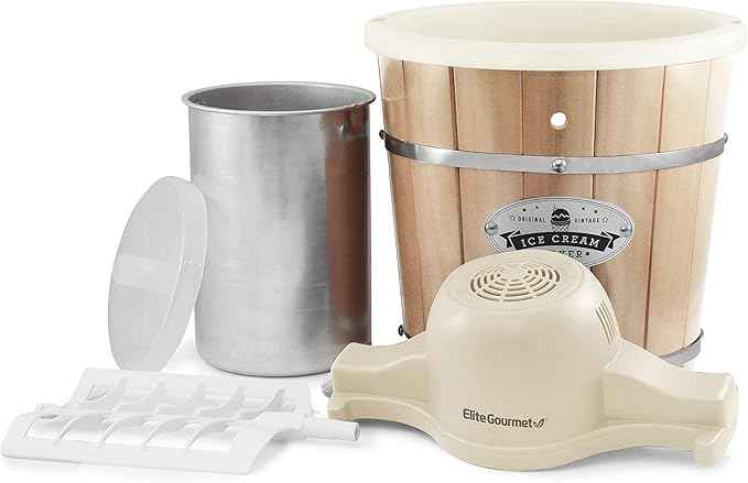 Elite Gourmet EIM-924LX 4 quart Old Fashioned Electric Ice Cream Maker, Pine Bucket