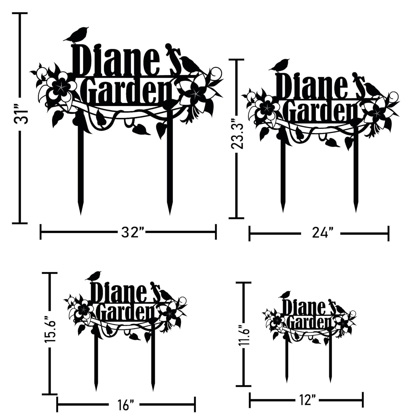 Personalized Flower and Bird Metal Garden Stake, Bird Garden Sign, Custom Flower Yard Decor, Mom's Garden Gift, Gardener Family Name Sign, Patio Home Gift, Yard Art, Housewarming Gift