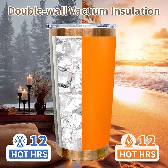 20 oz Tumblers Stainless Steel Tumbler with Lid and Straw Insulated Copper Coffee Mug for Laser Graving 33oz Powder Coated Cup(Orange,1 pack)