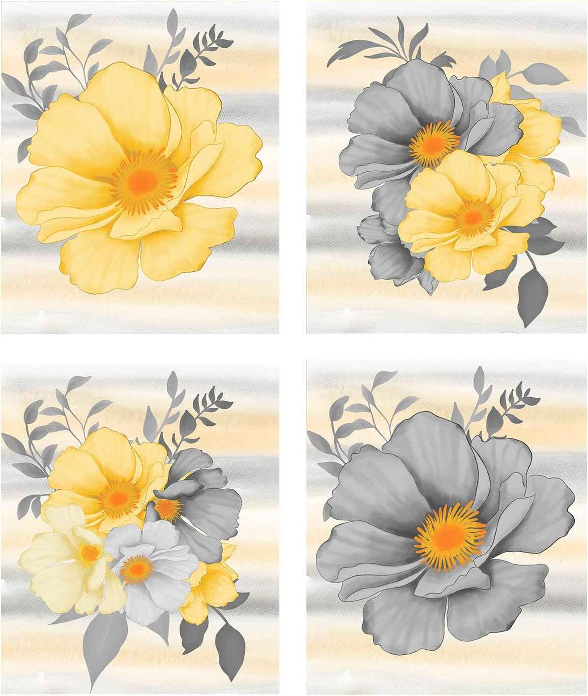 Twisted R Design Wall Art Canvas Prints - 4 Vintage Farmhouse Decor Posters - 8x10 Unframed Floral-Themed Pictures - Made in USA Wall Art for Living Room, Bedroom, Office, & More - Gray and Yellow