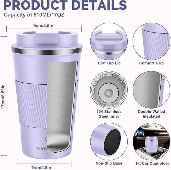 MOMSIV 17oz Travel Mug, Insulated Coffee Cup with Leakproof Lid, Travel Coffee Mug Vacuum Stainless Steel Double Walled Reusable Coffee Cup for Hot and Cold Water Coffee