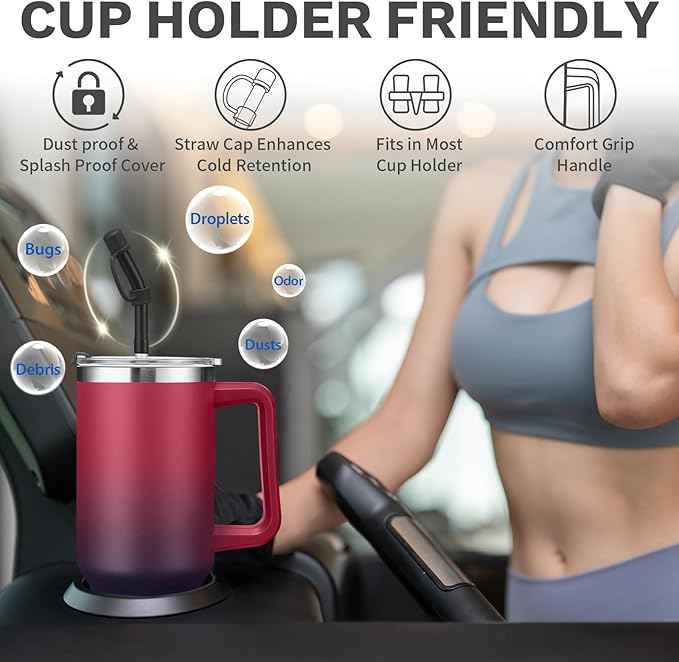 BENZZO Tumbler with Lid and Straw 40oz Stainless Steel Tumblers with Protective Boot & Double Threaded Cap, Thermal Travel Coffee Mug Flask Keeps Cold-34 Hrs for Gym Office, Car Cupholder Friendly