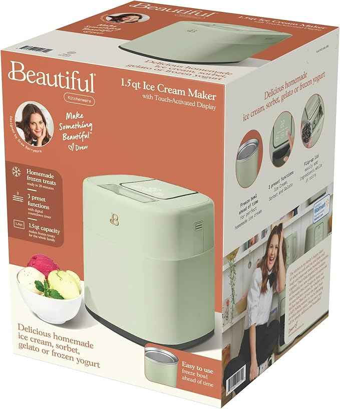 1.5 Quart Ice Cream Maker with Touch Control Panel, Freezer Bowl Design, Compact Electric Machine for Homemade Frozen Desserts, Gelato & Sorbet (Sage Green)