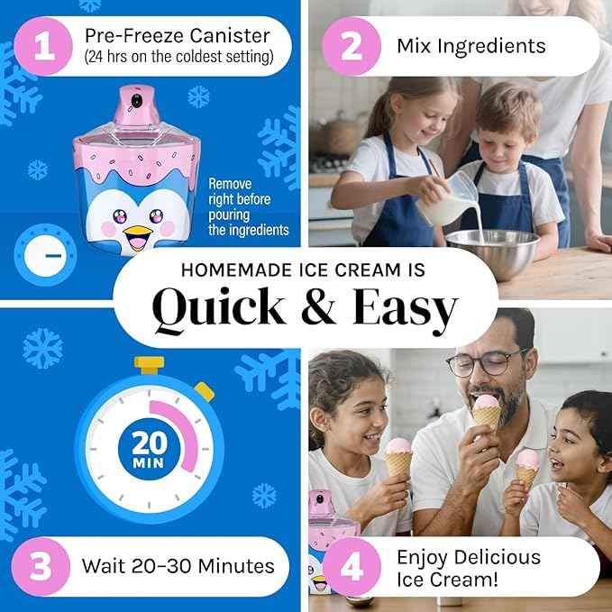 Fun Electric Ice Cream Maker Machine for Kids - Best Countertop Ice Cream Machine for Homemade Soft Serve, Sorbet, Gelato, Frozen Yogurt - Fun Small Personal Dessert Maker for Families, Easy to Clean