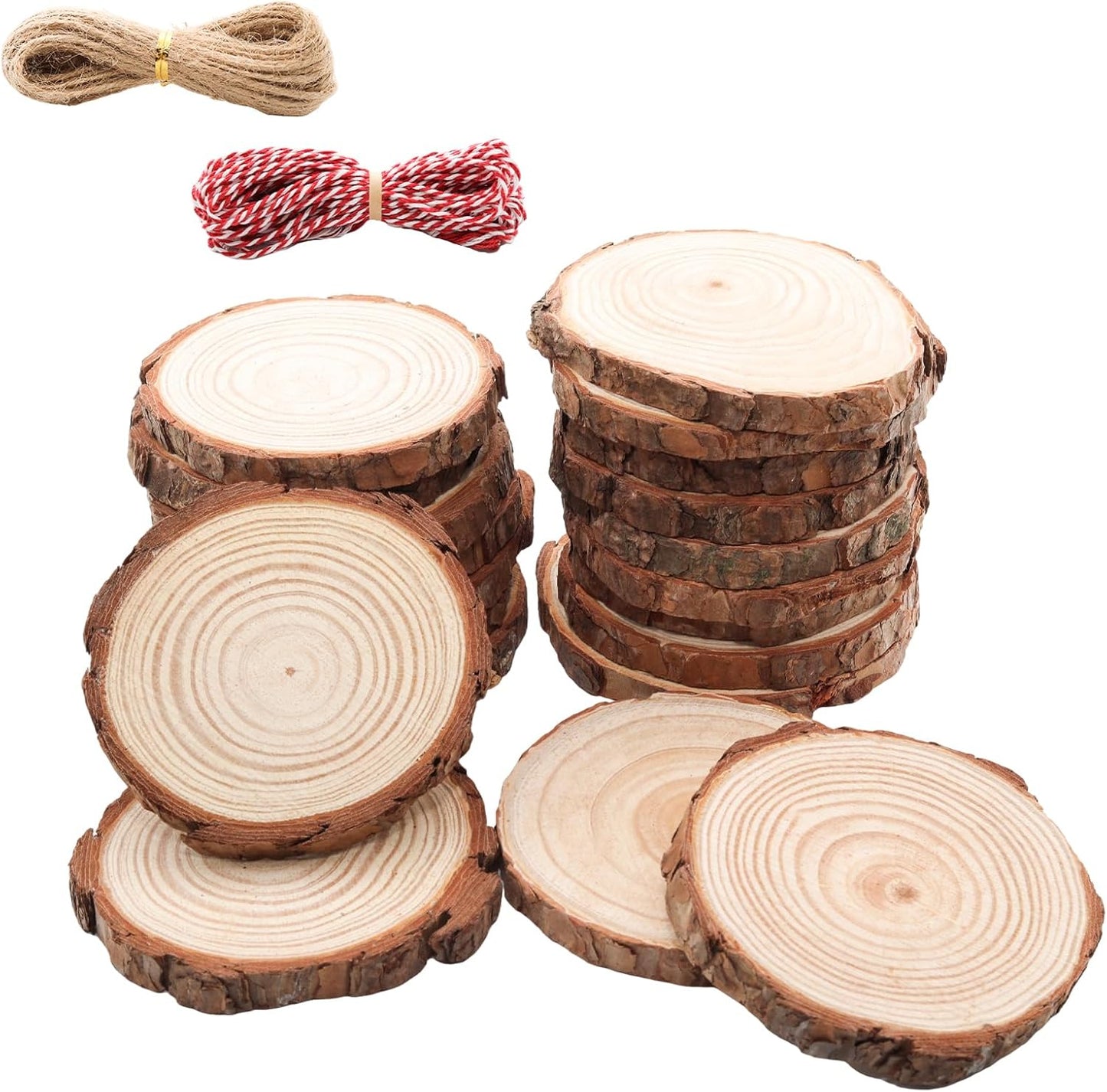 Natural Wood Slices for Wedding Decor, Christmas Ornaments – 20PCS 3.5-4 Inch Unfinished Predrilled Wooden Circles, DIY Crafts & Arts