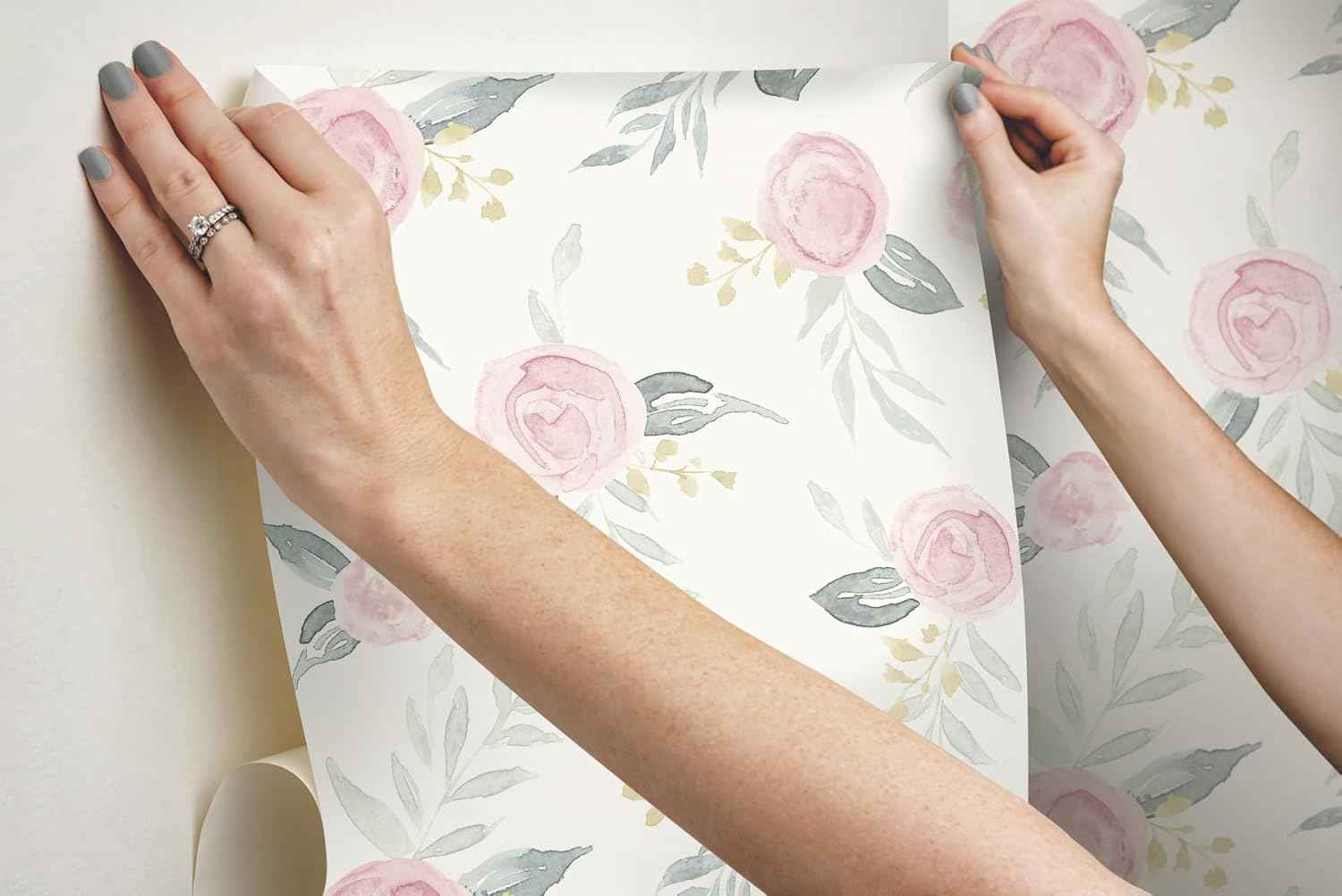 Magnolia Home Watercolor Roses Pink Peel and Stick Wallpaper