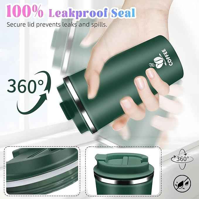 17oz Insulated Travel Coffee Mug with Flip Lid – Leakproof Stainless Steel Insulated Coffee Tumblers, Reuable Coffee Cup for Hot & Cold Drinks, Perfect for Camping & On-the-Go