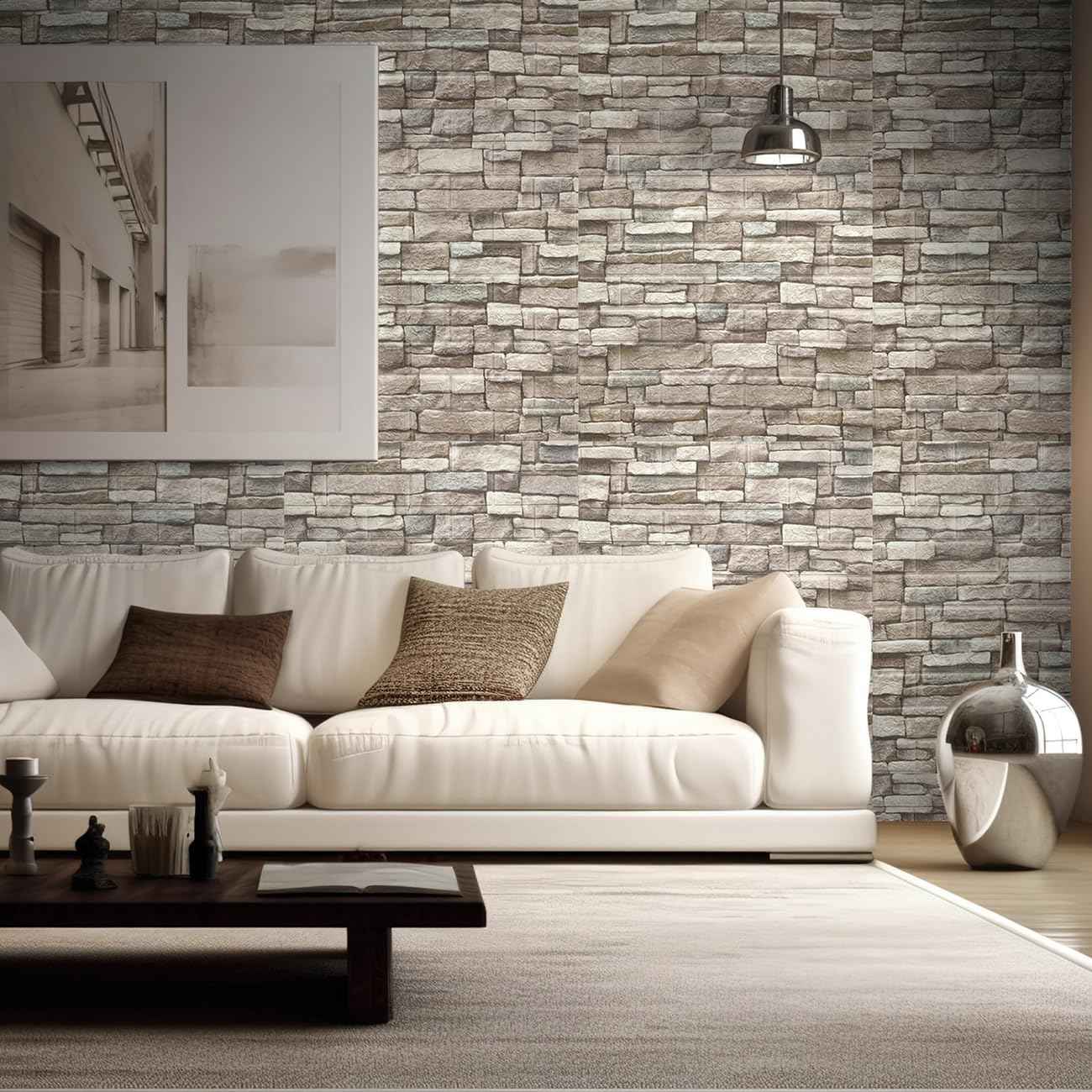 Yutianli 10PSC 3D Wall Panels Peel and Stick Faux Brick Wall Panels Self-Adhesive 3D Brick Wallpaper Foam Stone Wall Panel