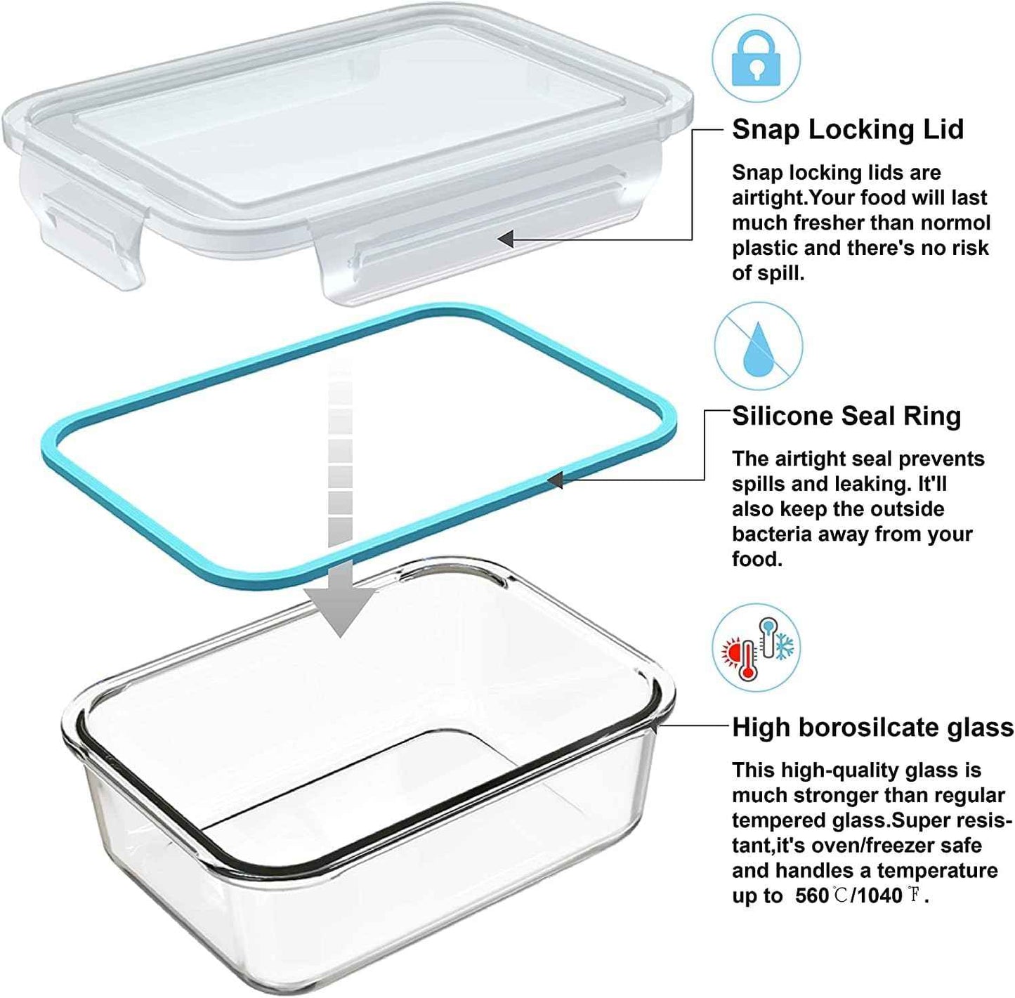 S SALIENT 18 Piece Glass Food Storage Containers with Lids, Glass Meal Prep Containers, food storage Containers for Food Storage, BPA Free & Leak Proof (9 lids & 9 Containers)