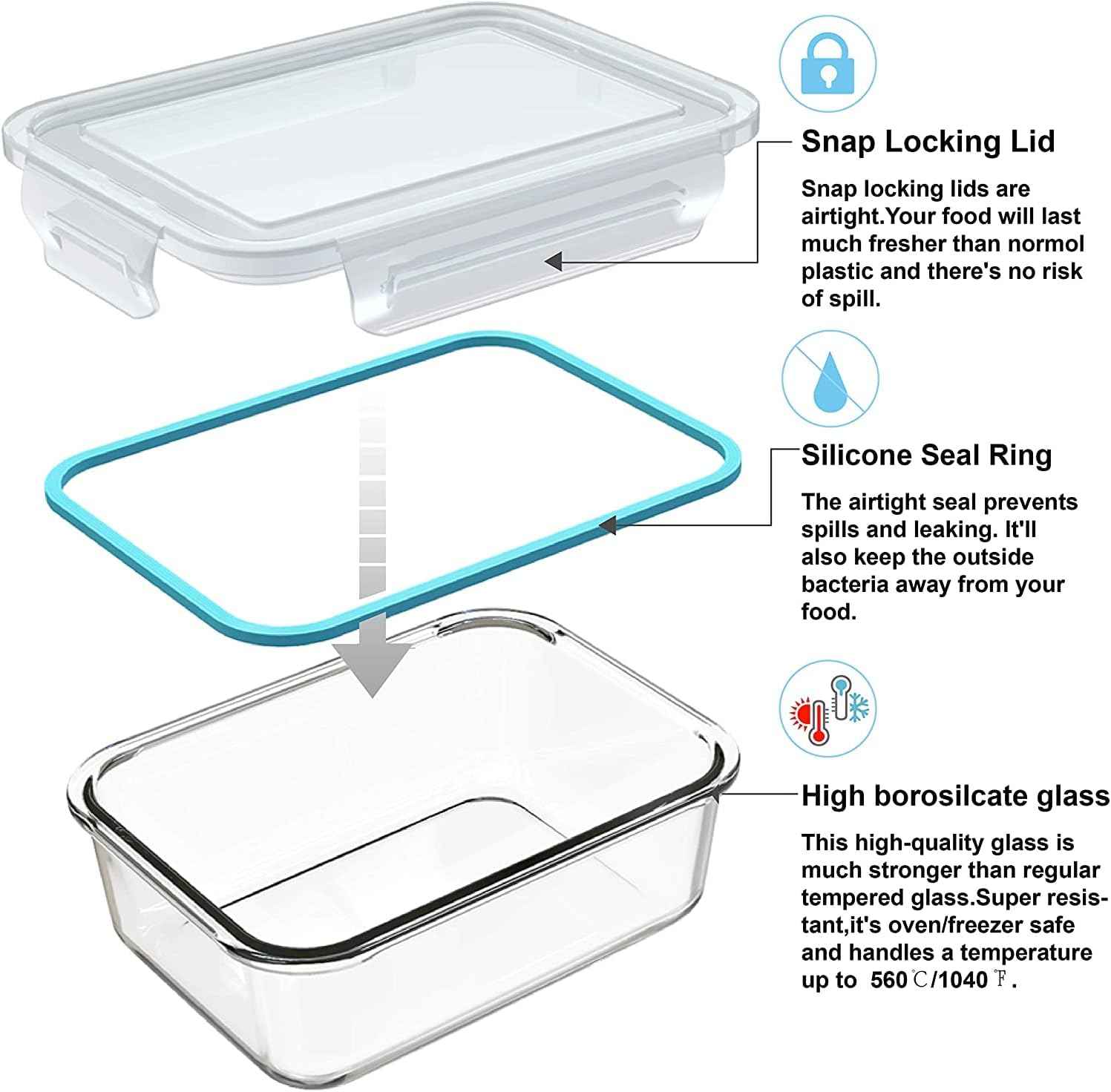 S SALIENT 18 Piece Glass Food Storage Containers with Lids, Glass Meal Prep Containers, food storage Containers for Food Storage, BPA Free & Leak Proof (9 lids & 9 Containers)