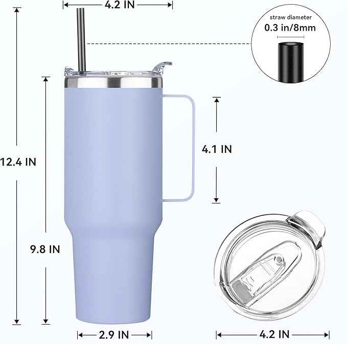 HASLE OUTFITTERS 40 oz Stainless Steel Tumbler with Handle, Vacuum Insulated Tumblers Bulk, Reusable Double Wall Travel Coffee Mug, Durable Powder Coated Water Bottle(Blue, 1)