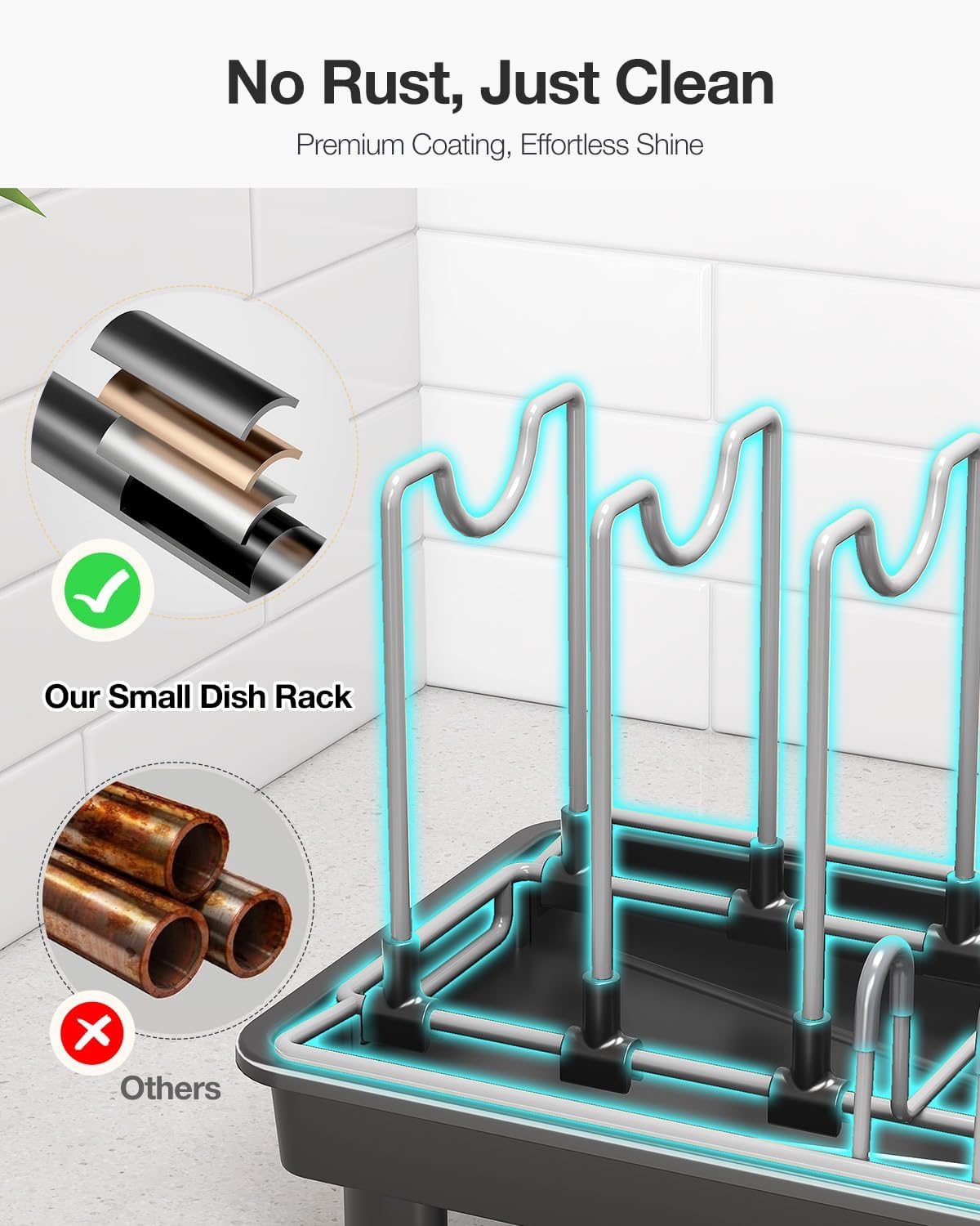 Small Dish Drying Rack Carbon Steel Dish Rack Rustproof for Kitchen Counter Compact Dish Drainer with Adjustable Slots for Small Kitchens & Apartments 16.5×6.5×7inch Black