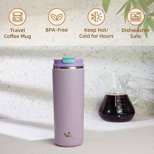 Konokyo Tumbler with Lid, 16 oz Travel Coffee Mug Double Wall Vacuum Stainless Steel Thermal Metal Cup Insulated Water Bottle,Lavender