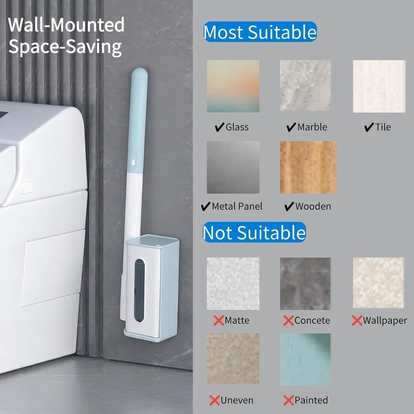 Disposable Toilet Brush Cleaning System, Includes 56 Detergent Refills, Hygienic Replaceable Brush Heads, Wall-Mounted Rotating Holder Set, Bathroom Maintenance, Toilet Cleaner